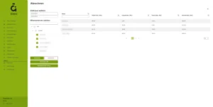 Ein Screenshot der Azea-Webanwendung, der die Seite mit den Abrechnungsfunktionen zeigt.