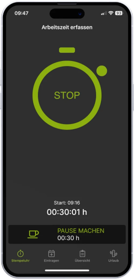 Ein iPhone mit einem Screenshot der Stoppuhrfunktion von azea